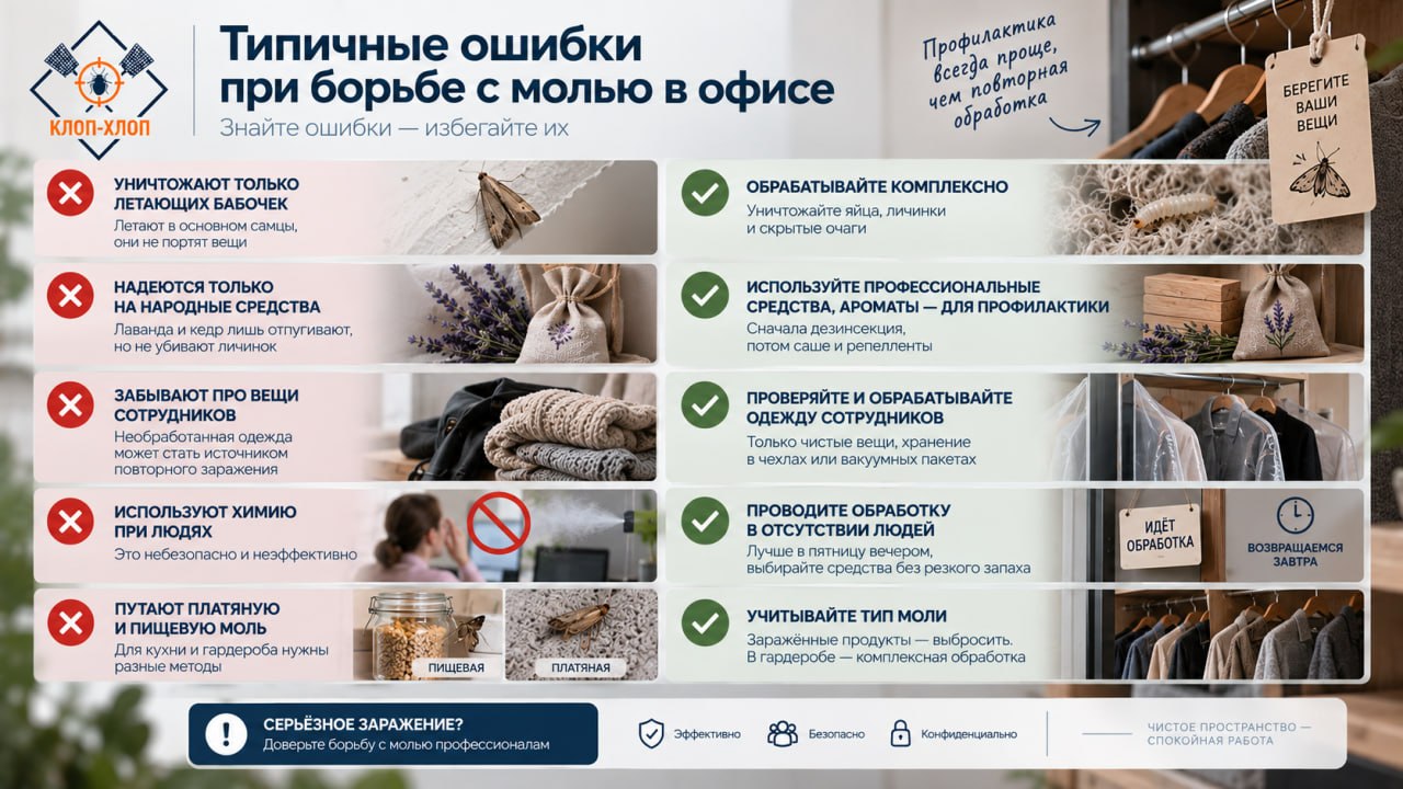 Типичные ошибки при борьбе с молью в офисе и как их избежать